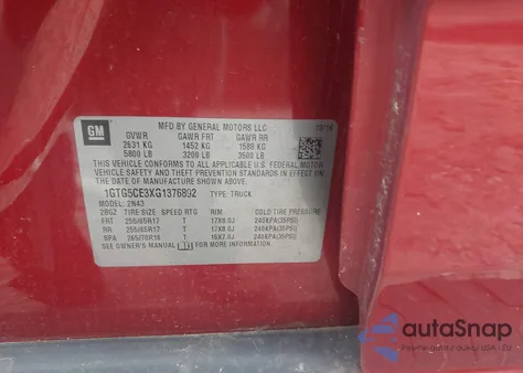 2016 GMC Canyon Sle из США, поврежденный, VIN 1GTG5CE3XG1376892